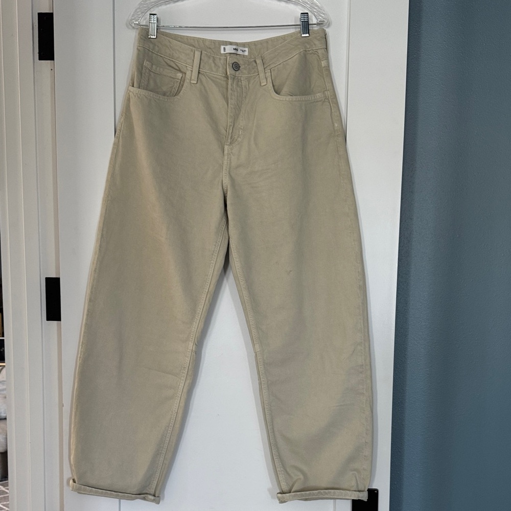 Mango Beige High-Waist Wide-Leg Jeans